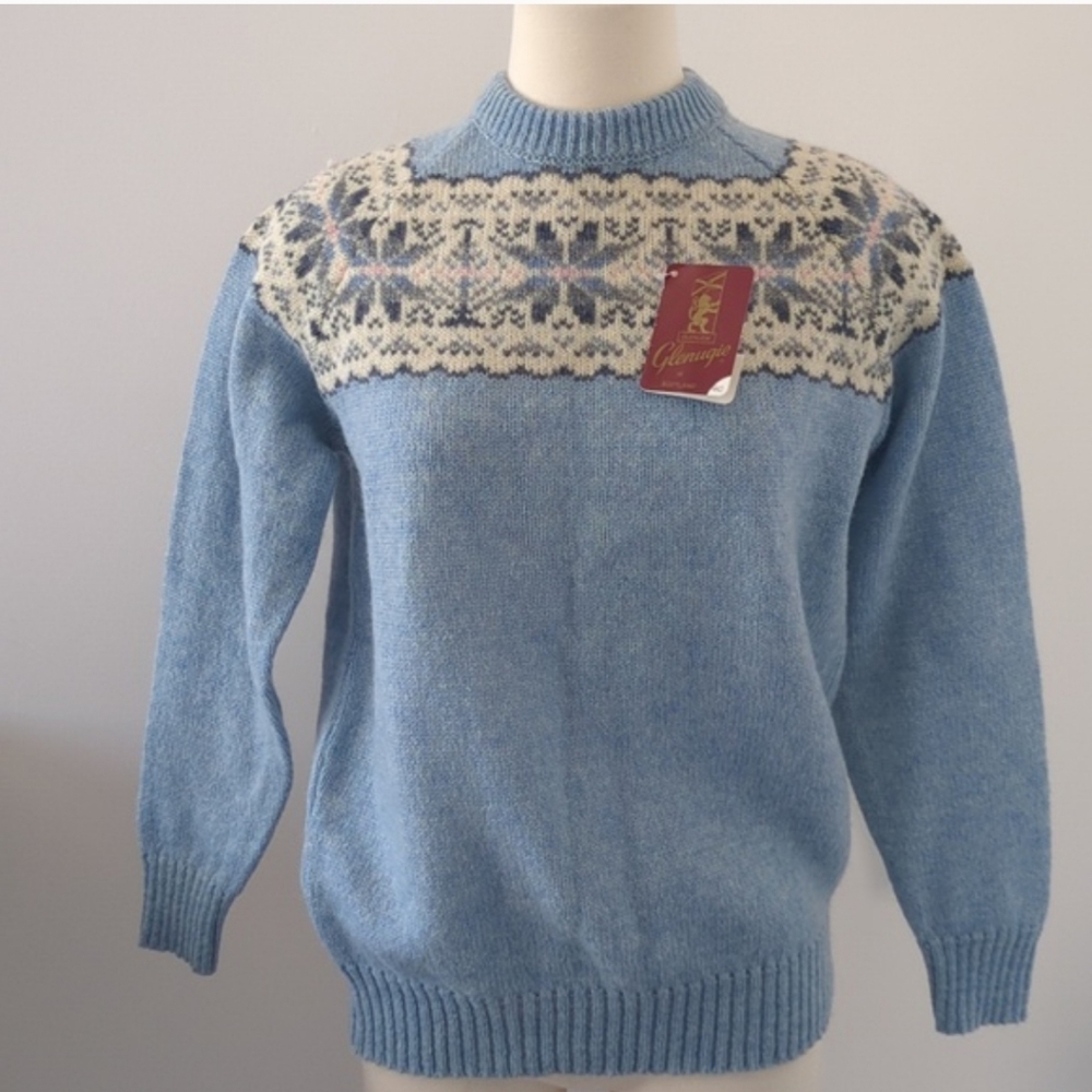 Blue Glenugie Sweater Scottish Vintage 100% Shetland Wool